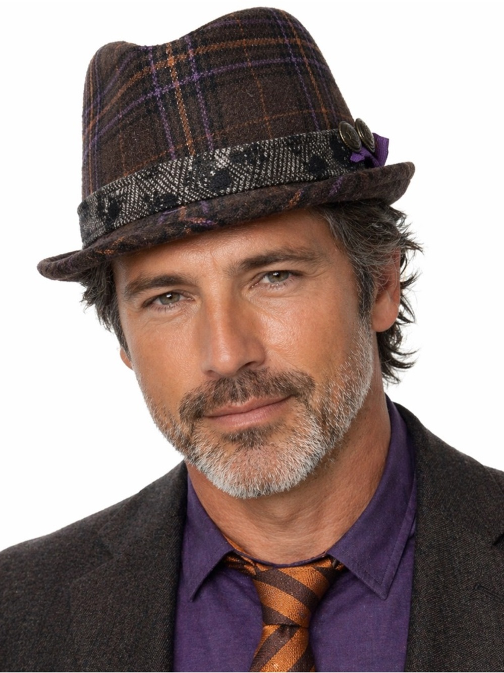 Gothic Pirate Fedora Hat Skull Crossbones Gray Tartan Purple Orange Steampunk
